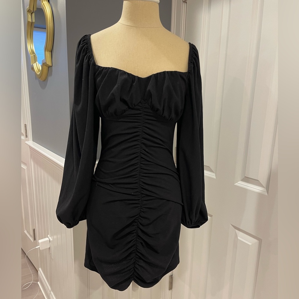 TopShop Ruched Long Sleeve Mini Tea Dress